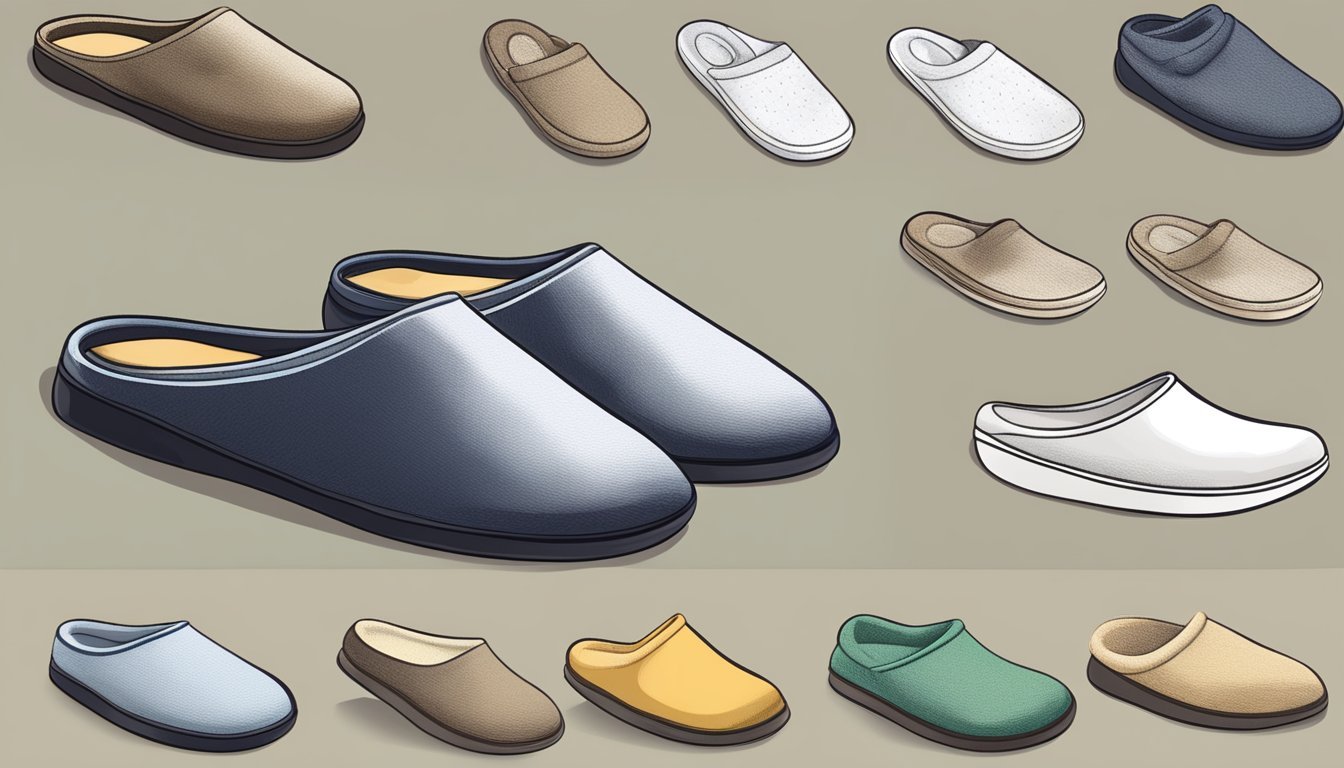 House slippers: cozy, soft, indoor footwear. Regular slippers: versatile, outdoor and indoor use. Illustrate both types side by side