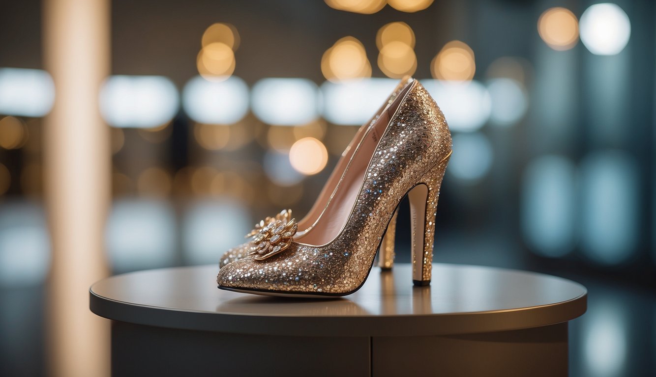 A high heel slipper stands tall on a sleek pedestal, showcasing popular brands and styles
